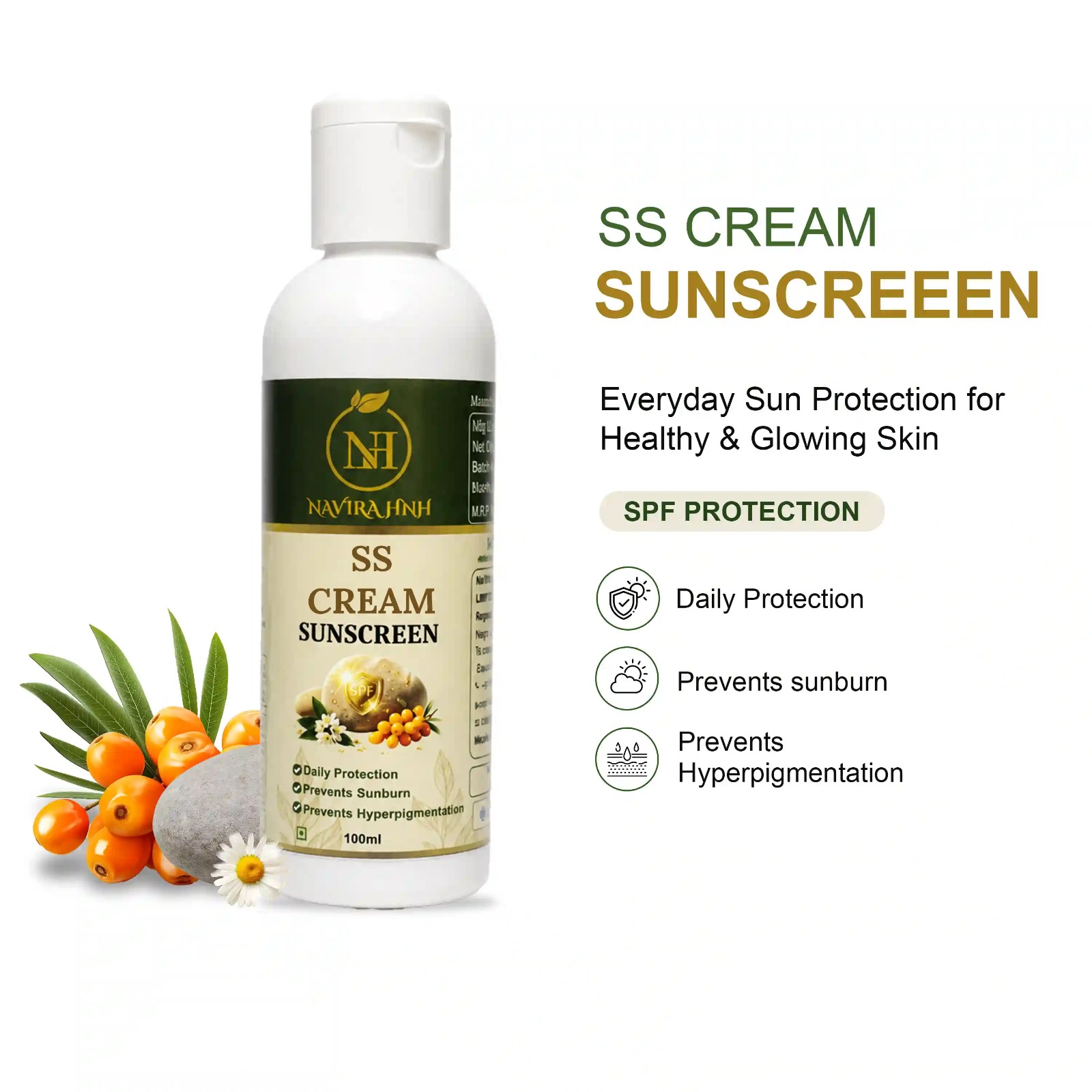 SS Cream Sunscreen | Lightweight Daily Sun Protection | Non-Sticky Formula | Smooth Base Under Makeup